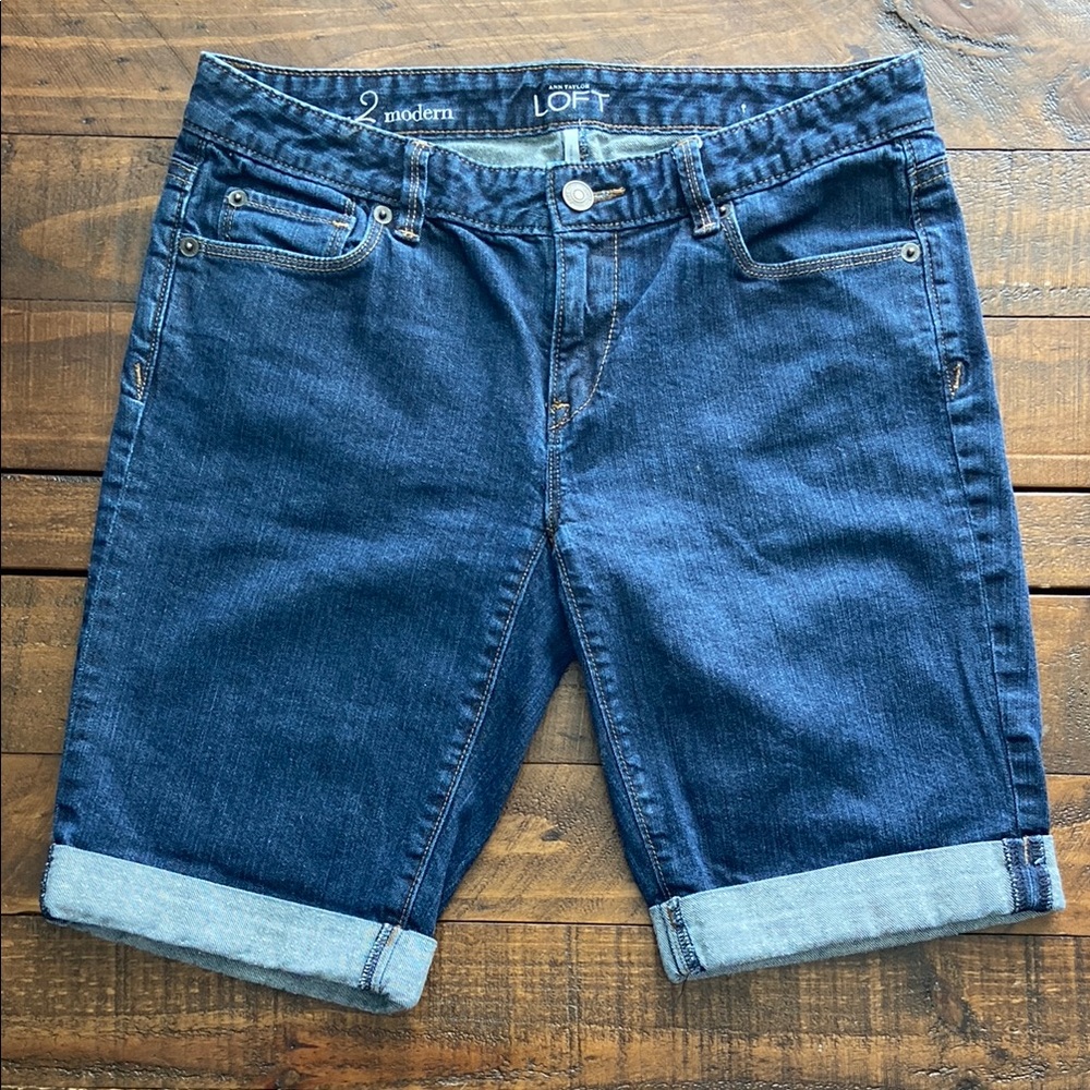 LOFT Blue Jean Shorts with Cuffed Hems